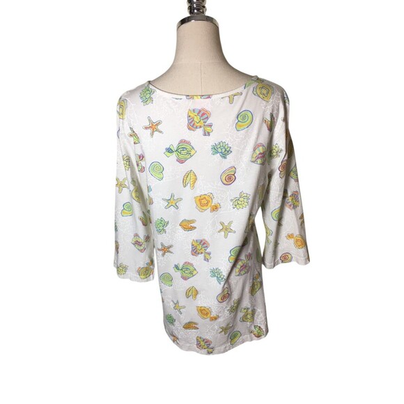 Icantoo Top Women's Size Medium White Sea Shells 100% Cotton Long Sleeve - Picture 2 of 6